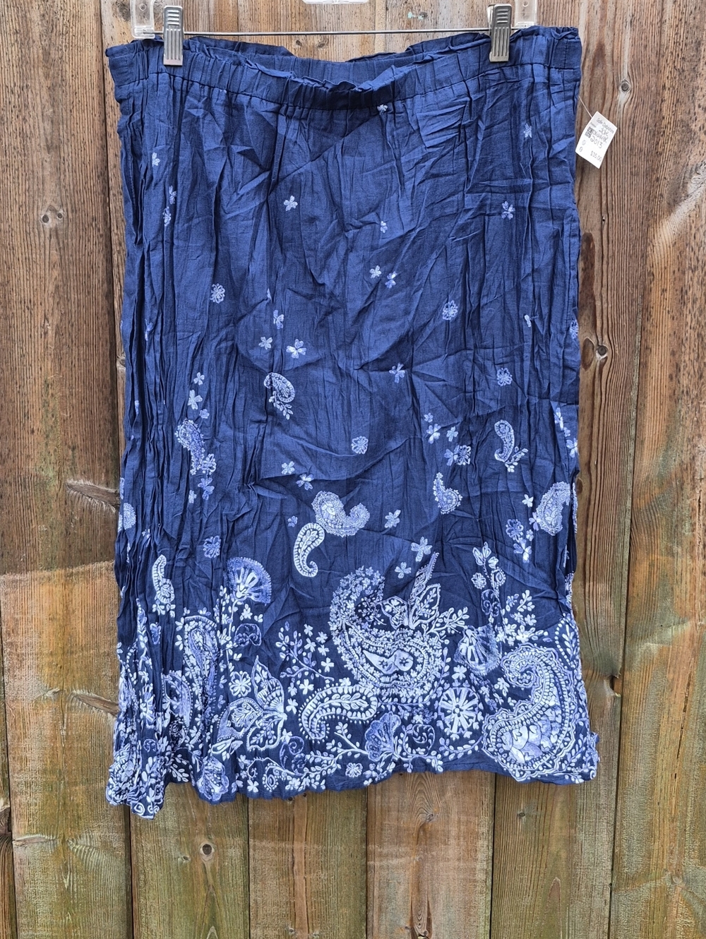 Eddie Bauer Size Larde Navy Blue Paisley Midi Skirt - Picture 10 of 17